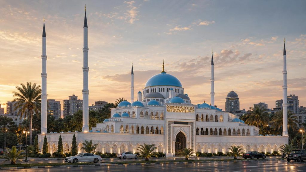 Grand Mosque Complex with Multi-Dome Prayer Hall