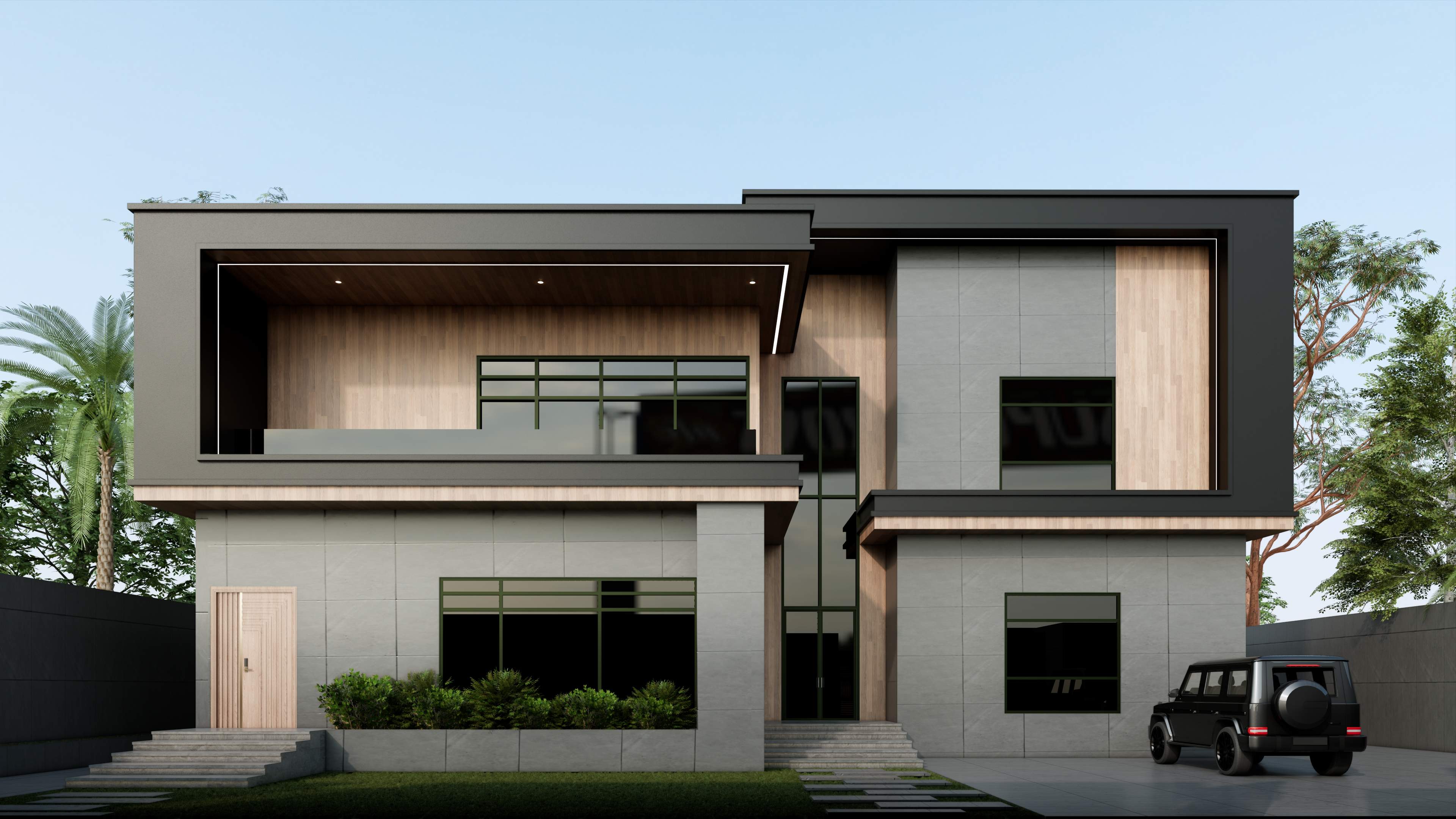 Modern Villa with Cantilevered Black Volume