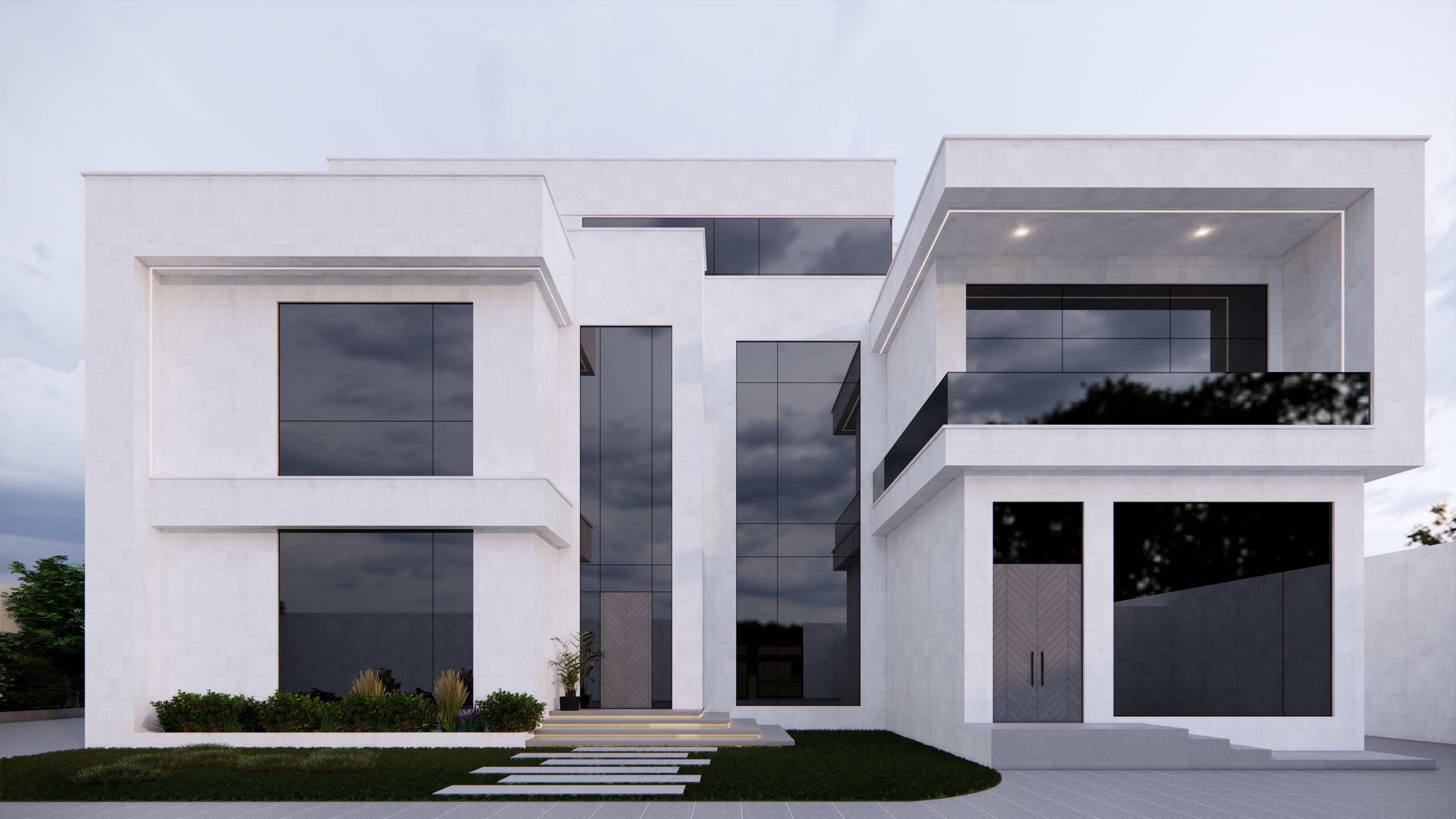 Modern Villa with Covered Entrance Porch