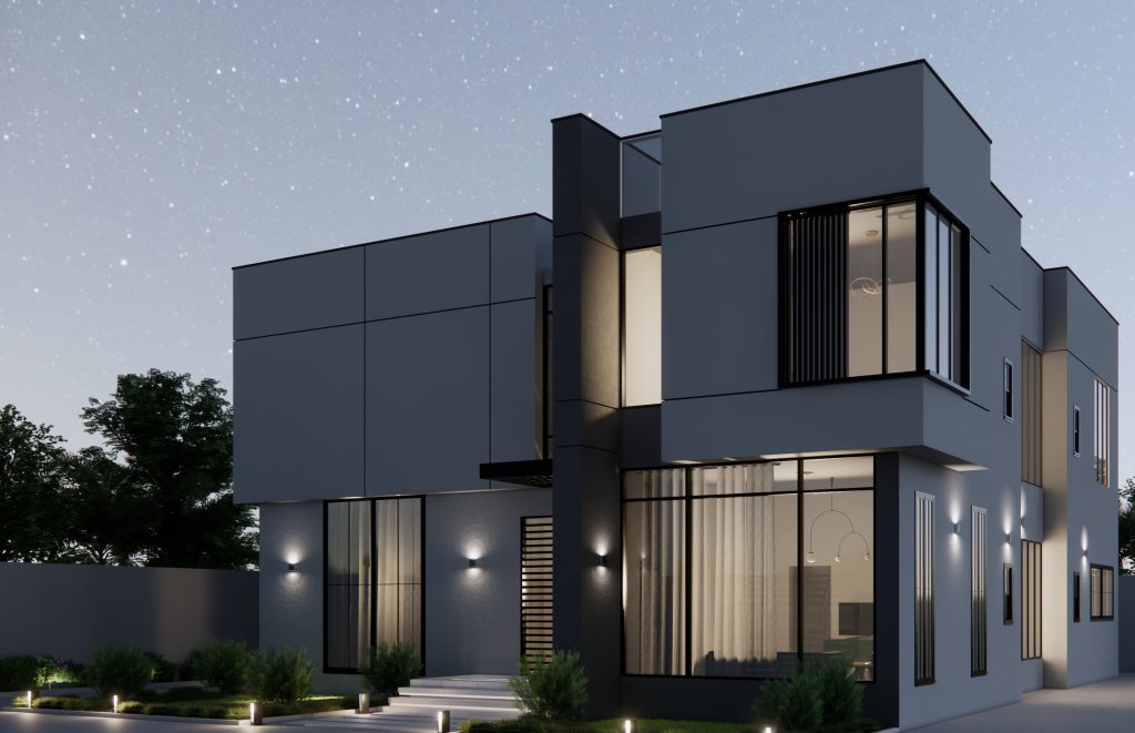 Modern Villa with Monolithic Dark Façade