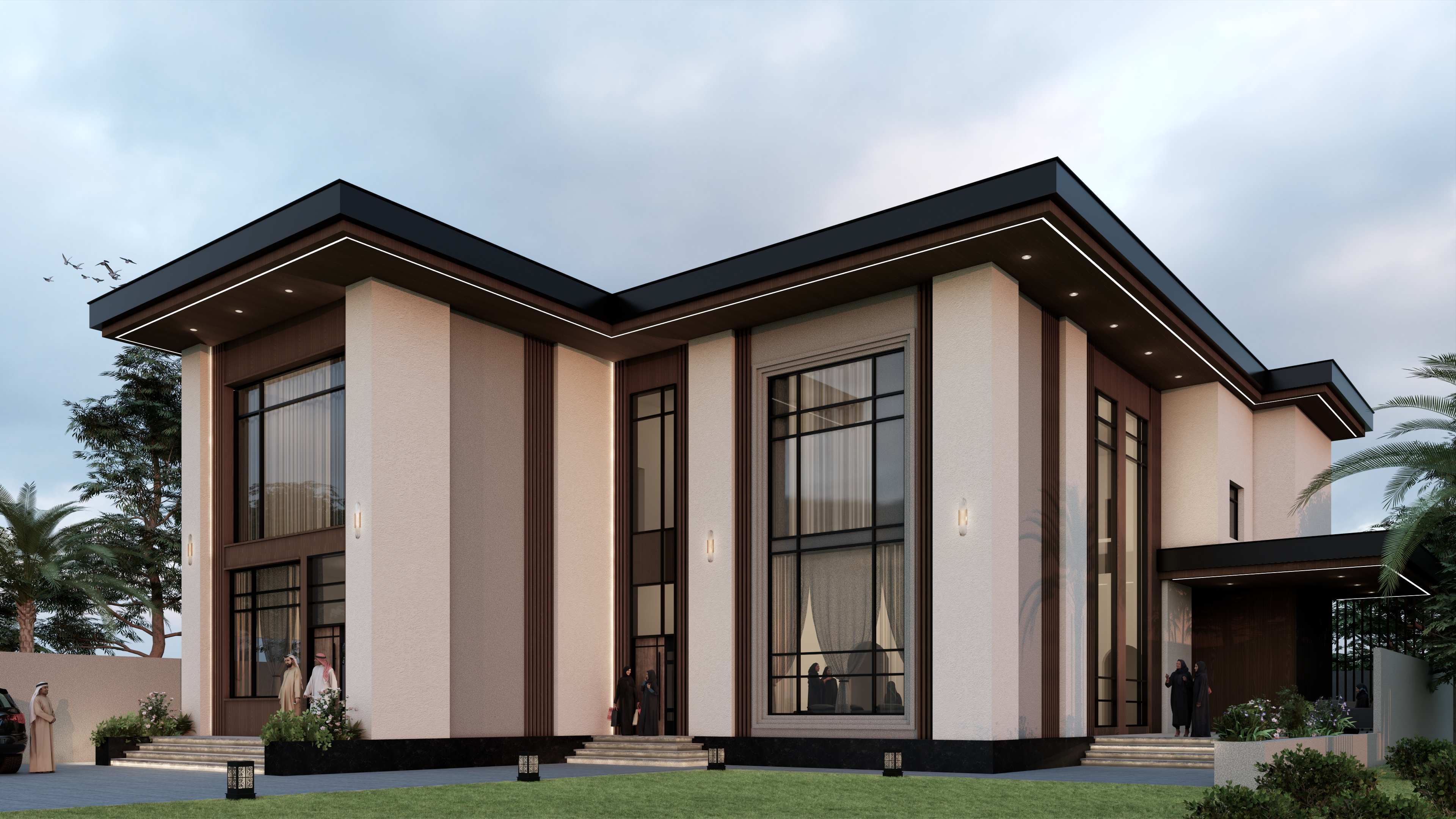 Modern Villa with Folded Roof Canopy